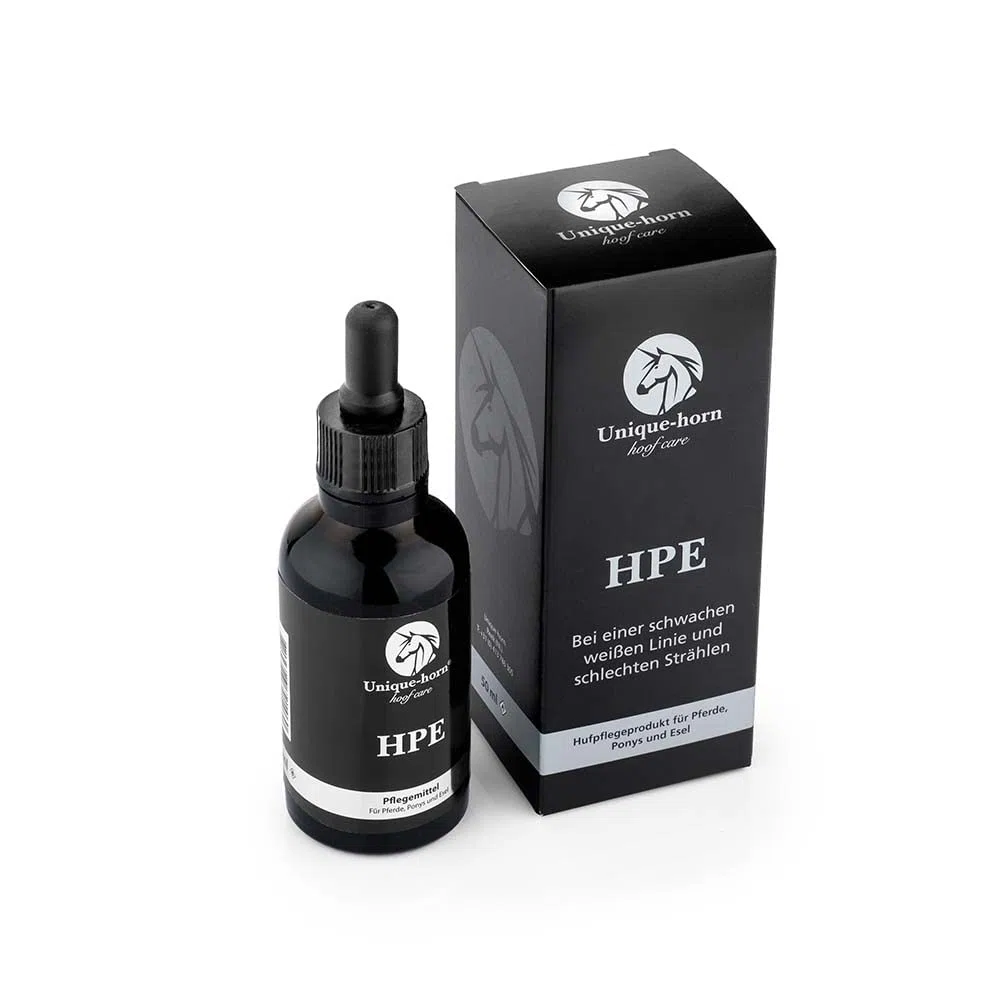 Unique-horn HPE für Pferde | Ultrastarkes Hufpflegeprodukt gegen Strahlfäule und Pilzinfektionen | Schnelle Anwendung | Antibakterielle Wirkung mit Propolis | Hufgesundheit | für jedes Pferd | 50 ml