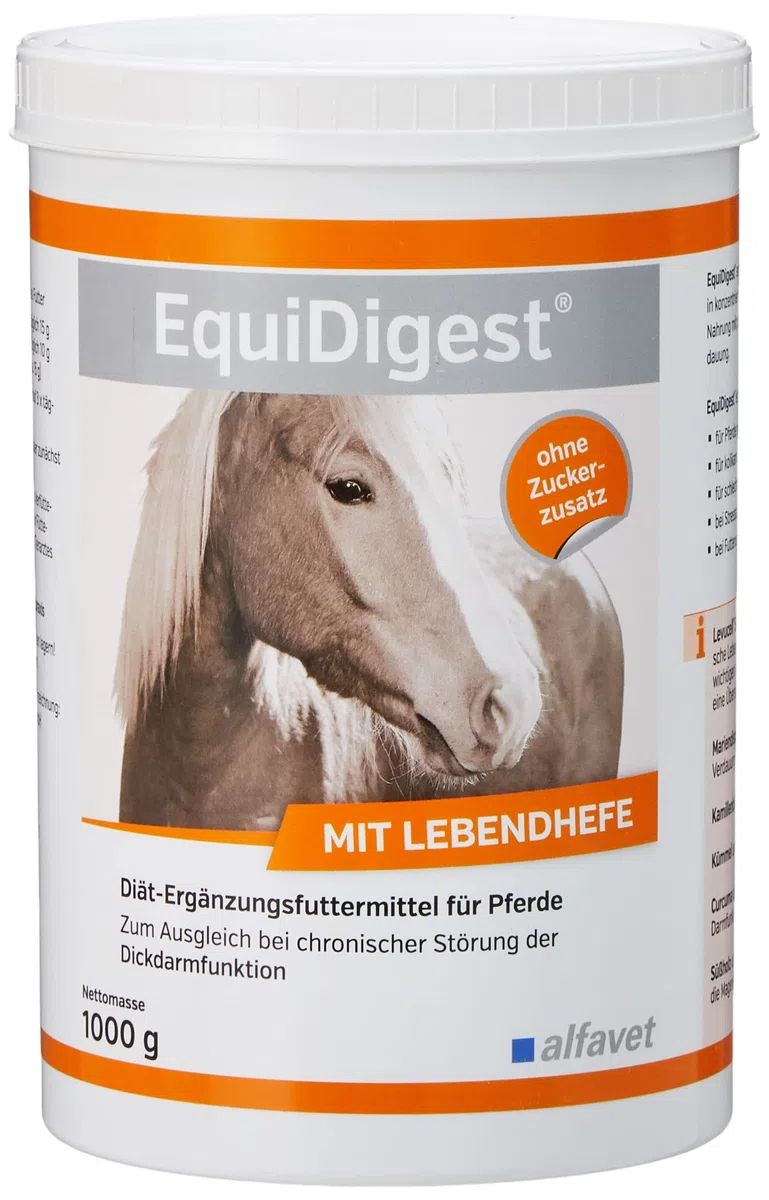 alfavet EquiDigest, zum Ausgleich bei chronischer Störung der Dickdarmfunktion, Diät-Ergänzungsfuttermittel für Pferde, 1000g Pulver