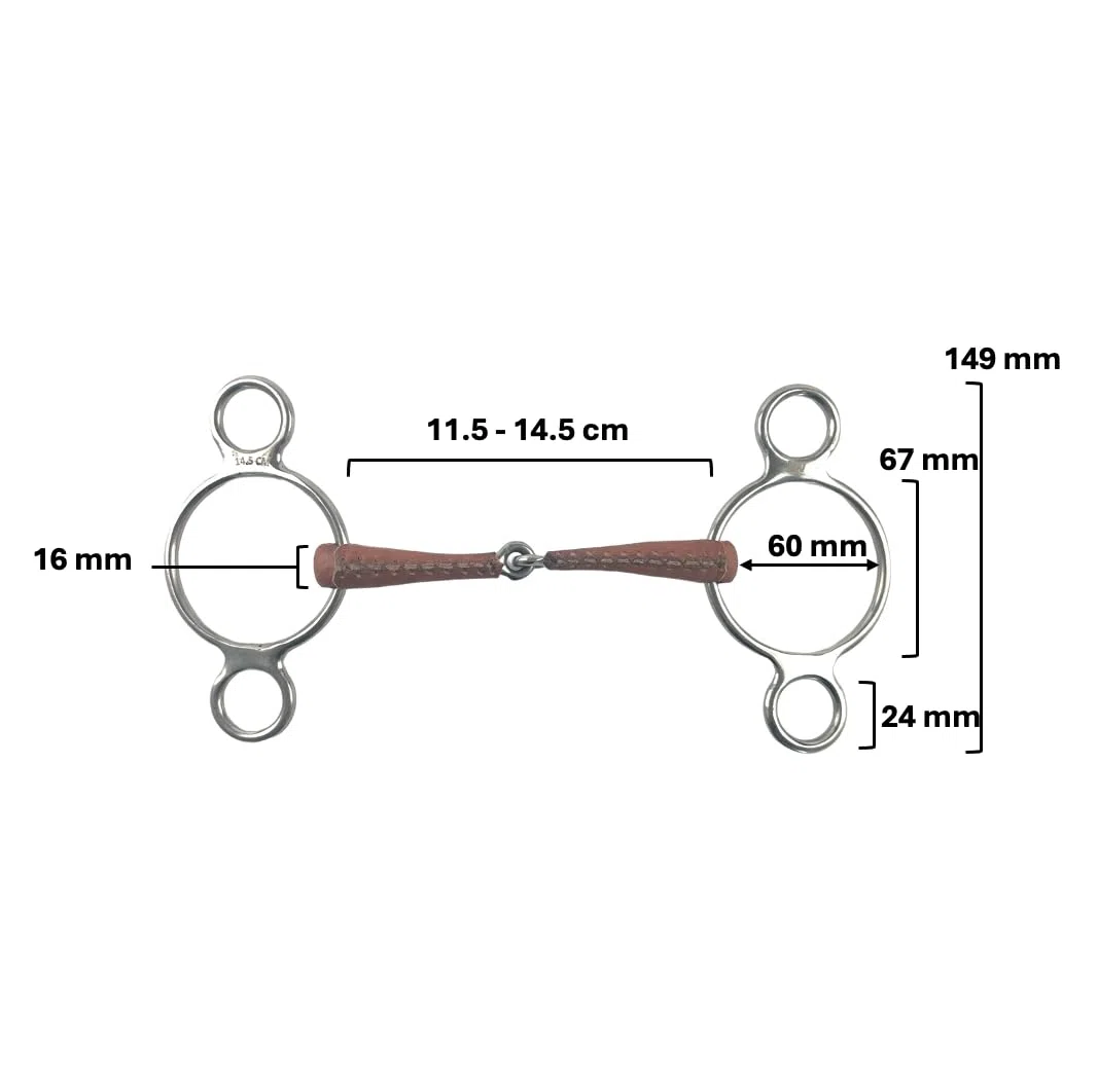 ES0228 JW Gebiss Leder Ledergebiss 3-Ringtrense 3-Ring Einfach Gebrochen anatomisch geformtes maulfreundliches aus Edelstahl Gebissstärke 14 mm (14.5 cm)