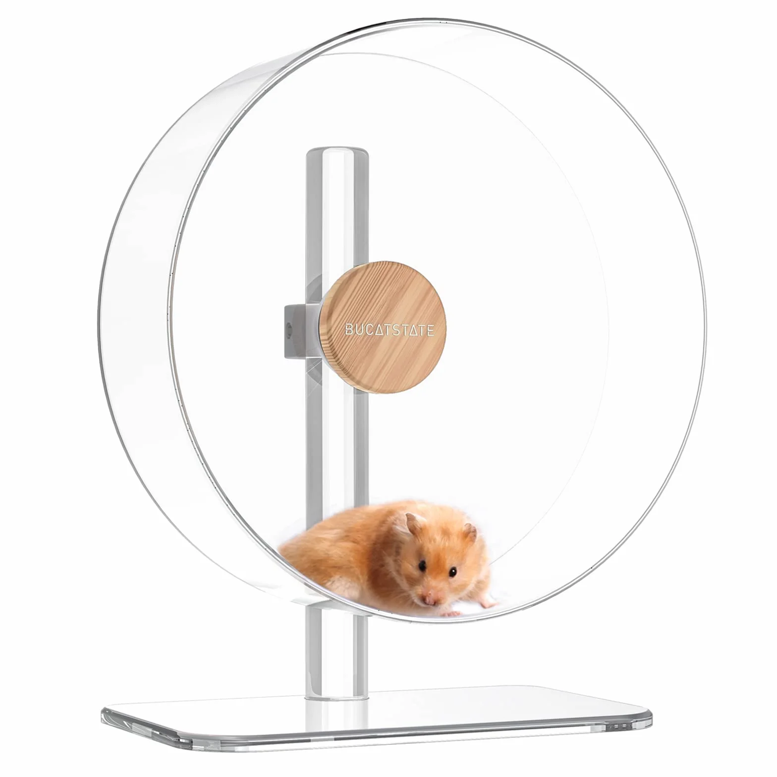 BUCATSTATE Laufrad Hamster, 32cm Acrylic Hamsterrad Leise mit Verstellbare Basis Hamster Spielzeug für Igel, Chinchillas, Roborowski Zwerghamster, Goldhamster, Rennmaus (Klar)