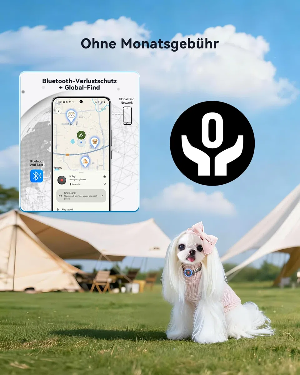 Hund GPS Tracker für Android ohne ABO, Hundetracker Katzentracker für Halsband, Android Smart Tag kompatibel mit Google Find Hub, Wasserdicht Tracking Standort von Haustieren (2 Pack)