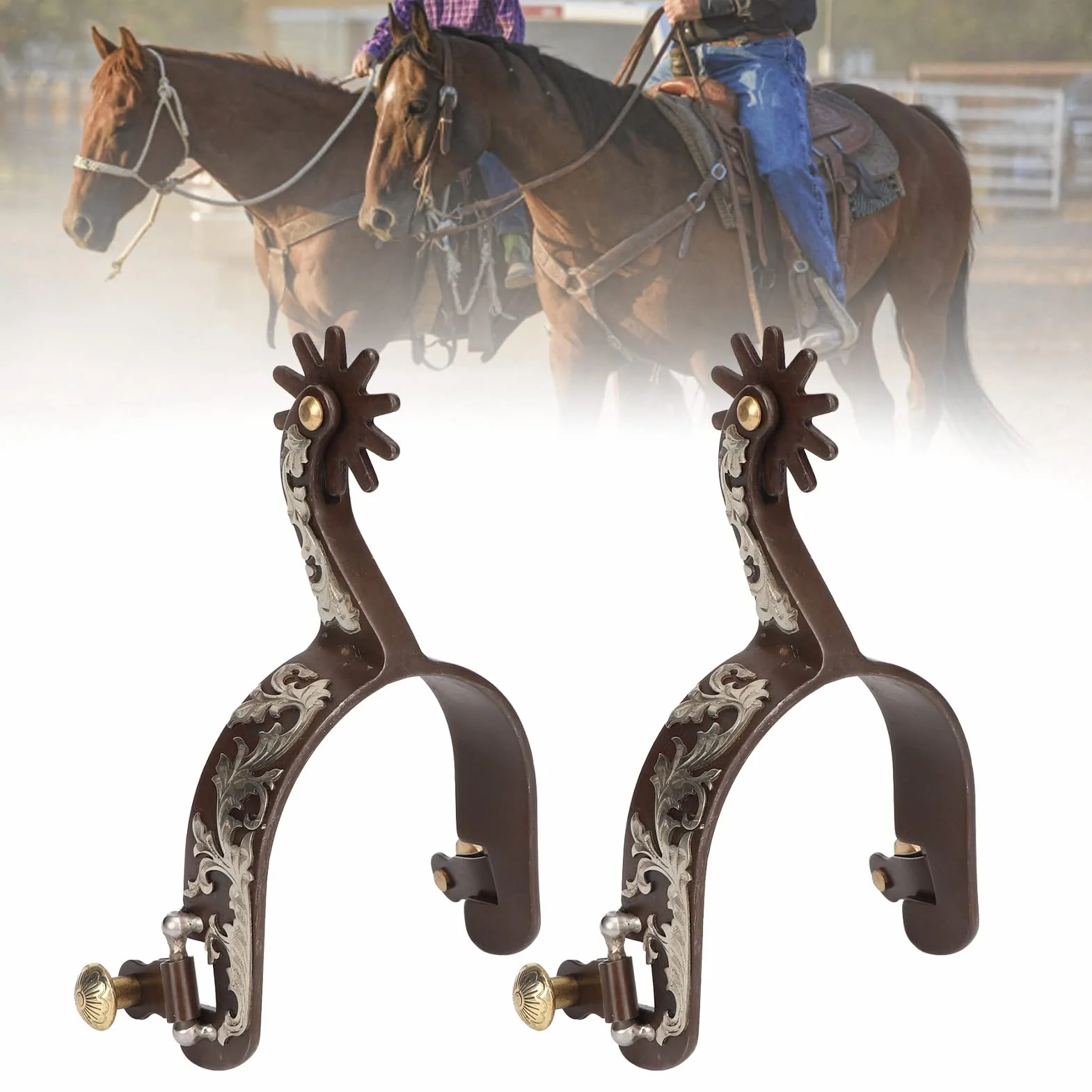 Zerodis 2 Stück Western-Sporen Edelstahl mit Drehbarem Zahnrad Retro-Bronze Kohlenstoffarmer Stahl Nicht Rostend