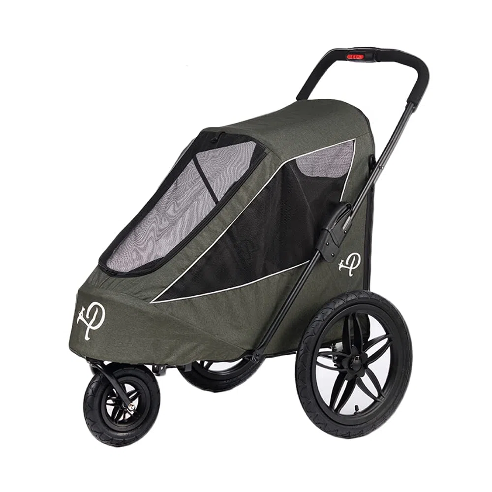 Petique Breeze Große Hundebuggy Hundewagen wandelbar Fahrradanhänger für Hunde mit Luftreifen, Grünes