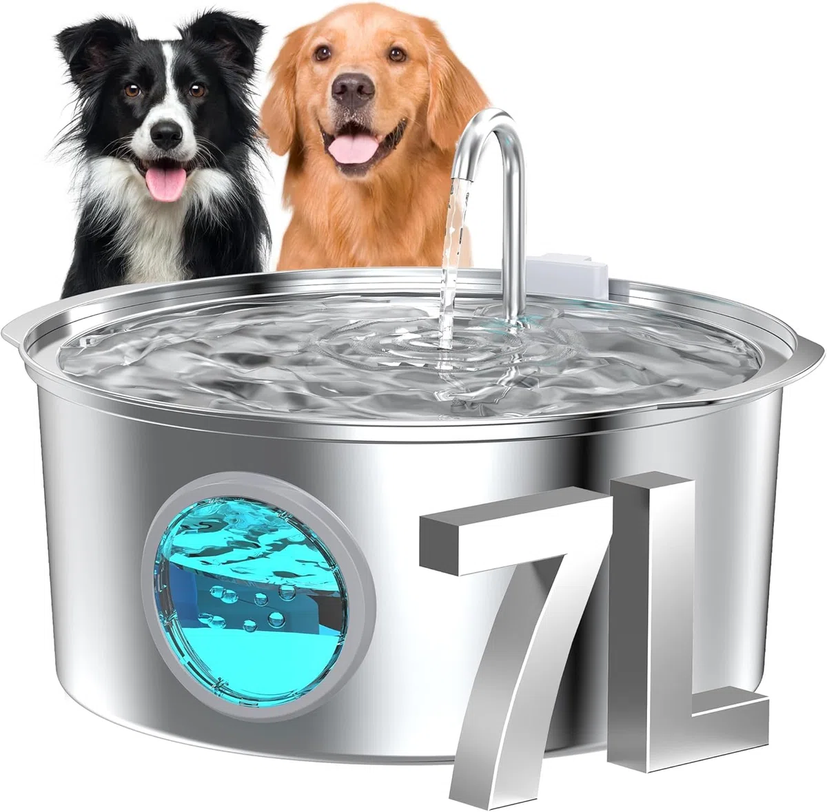 Hunde Trinkbrunnen für Katze Edelstahl: 7L / 236oz Katzenbrunnen – Superleiser Katzen Trinkbrunnen - LED Licht - Geeignet für große Hunde, Katzen und Haushalte mit Mehreren Haustieren