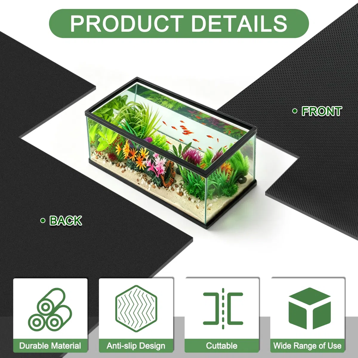 Draupnir Universal Aquariummatte,Schwarz 120x60 cm,5 MM,rutschfeste Aquarium Unterlage,rutschfeste Wärmedämmend Und Zuschneidbar