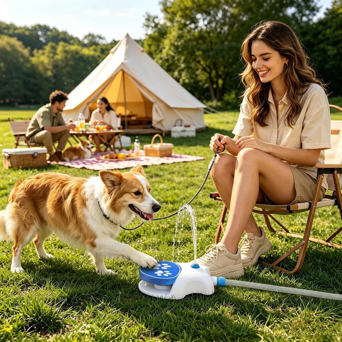 Wasserfontäne Zum Drauftreten Für Hunde – Pfotenaktiviertes Spielzeug | Interaktiver Sprinkler Mit 1,62 M Schlauch | Für Draußen Terrasse Garten Hof Balkon Sommerspiel Unterhaltung
