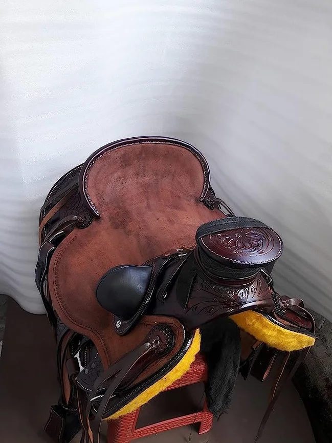 Rough Out Leather Western Roping Ranch Horse Saddle