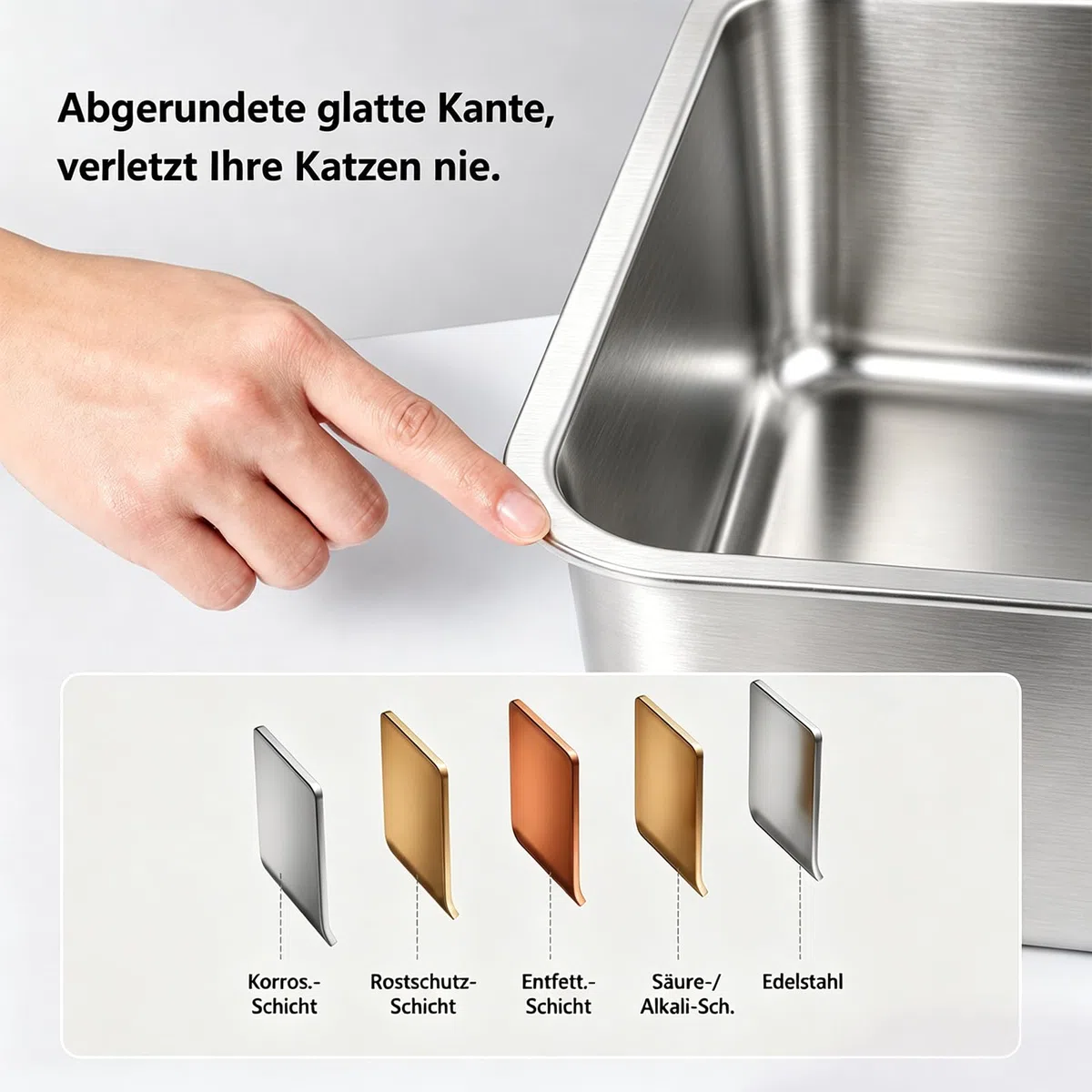 Premium XXXL Katzenklo Edelstahl, 70x50x20 cm Groß Katzentoilette mit Hohen Rand, Rostfrei, Antihaftbeschichtet, Leicht zu Reinigen, mit Schaufel für Große Katzen & Mehrkatzenhaushalte