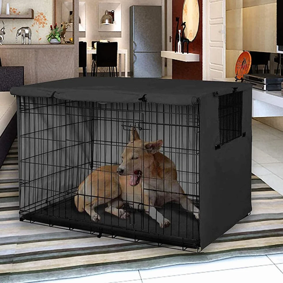 Abdeckung für Hundekäfig, strapazierfähig, Oxford-Stoff, für den Garten, Innenhof, Hundekäfigschutz, Winddicht Langlebig Schwarz für Hundehütten Hundekäfig Zubehör Innen Draussen Zuhause,124,5 x 79 cm