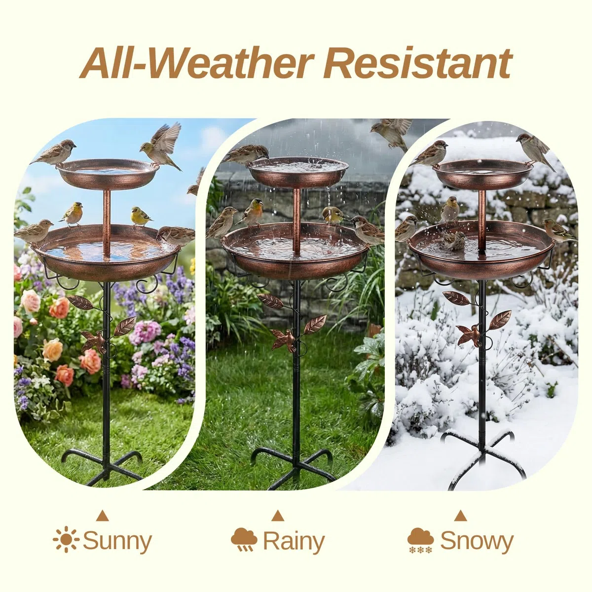 Vogeltränke, Vogeltränke Garten freistehend, Metall Vogelbad mit stabilem Standfuß, Wasserstelle für Wildvögel, frostsicher & wetterfest, Gartendeko Outdoor (Antik-Bronze)