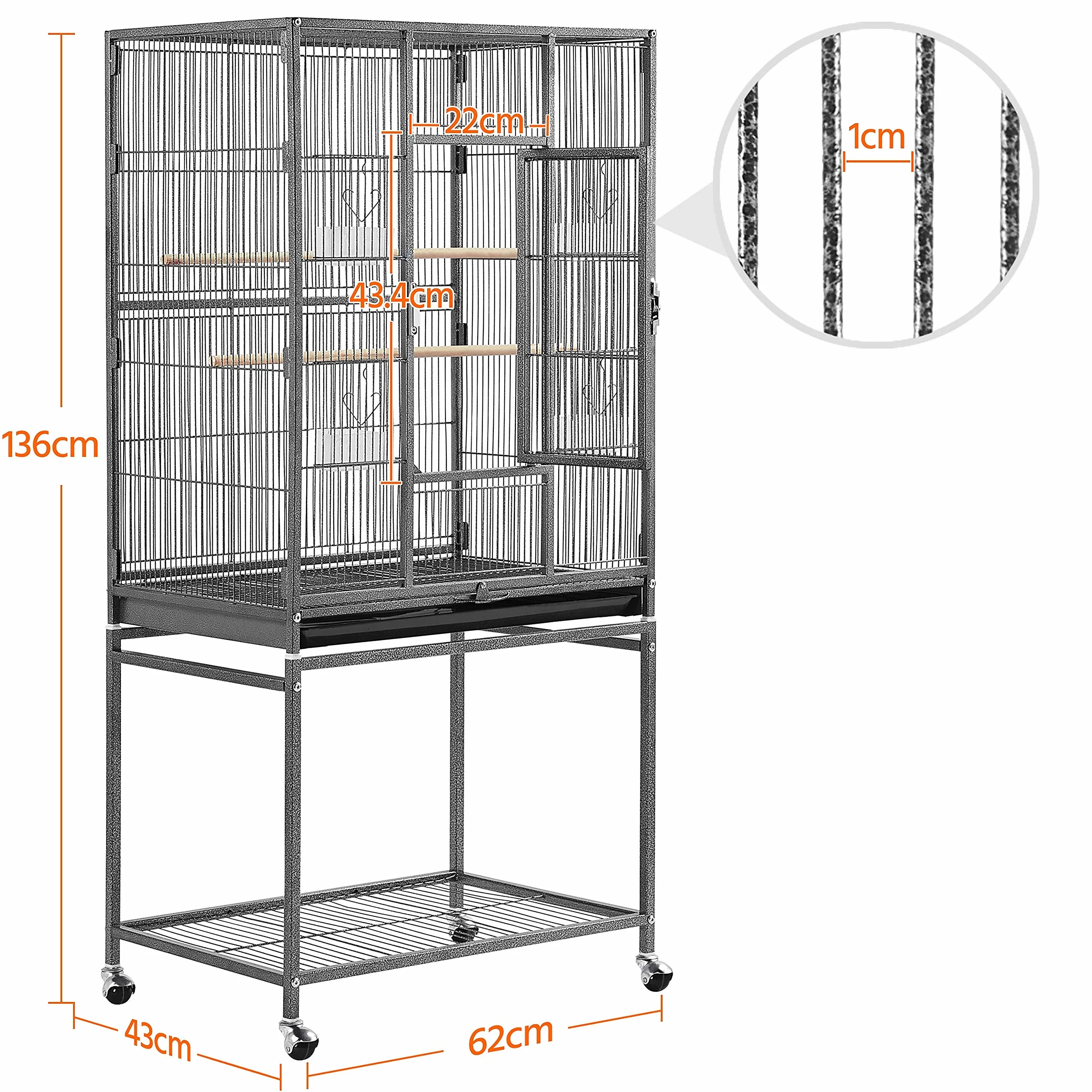 Yaheetech Vogelvoliere Vogelkäfig Voliere Vogelhaus mit Rollen für Nymphensittiche, Papageien, Schwarz