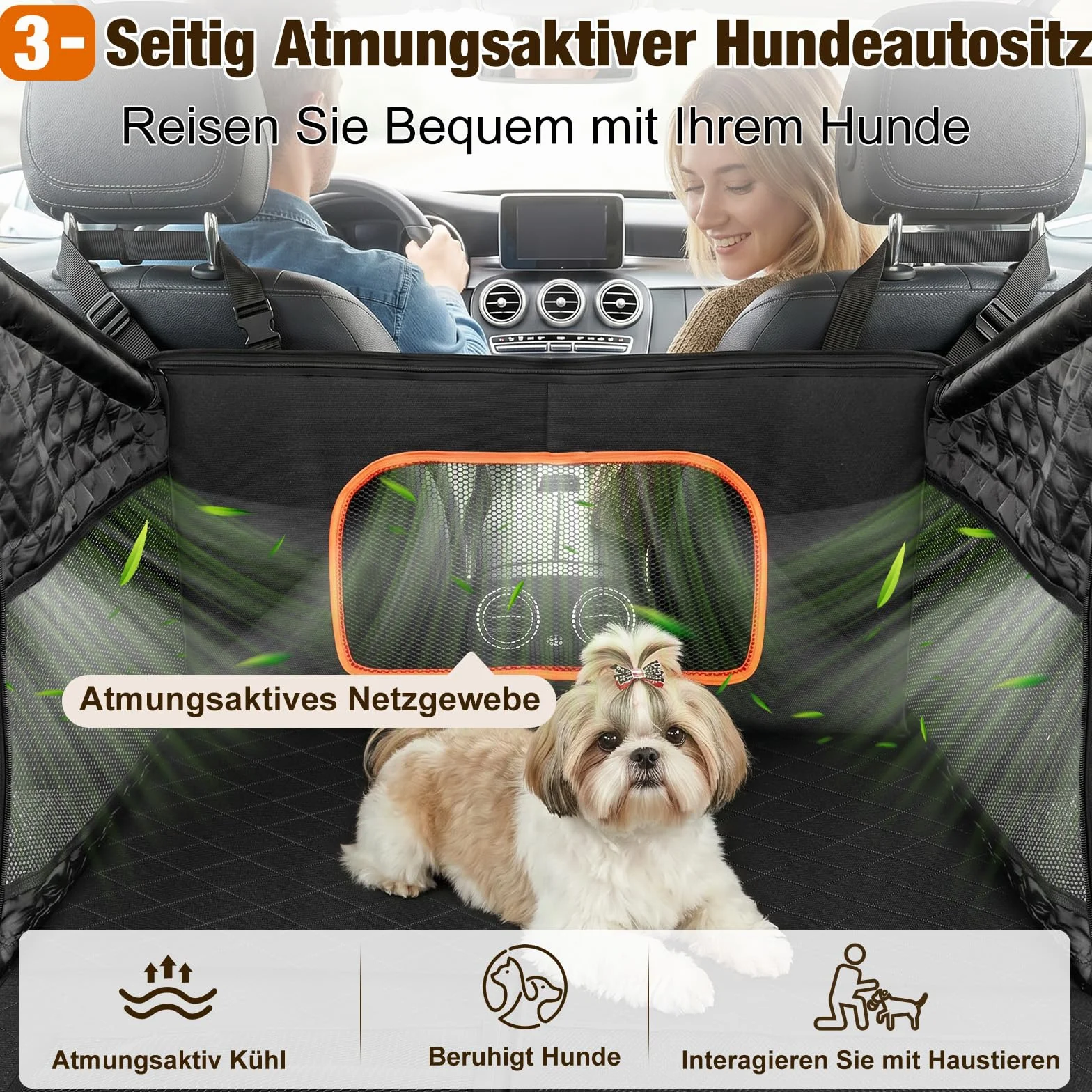X XBEN Extra Stabiler Hunde Autositz, 50% Mehr Platz Hundesitz Auto Rückbank mit 3 Mesh-Fenstern, Hohe Tragfähigkeit Hundeautositz für Mittlere und Große Hunde, Wasserdicht Kratzfest rutschfest